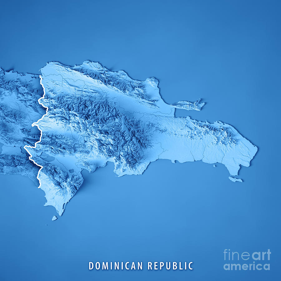 Dominican Republic 3D Render Topographic Map Blue Border Digital Art by Frank Ramspott - Pixels