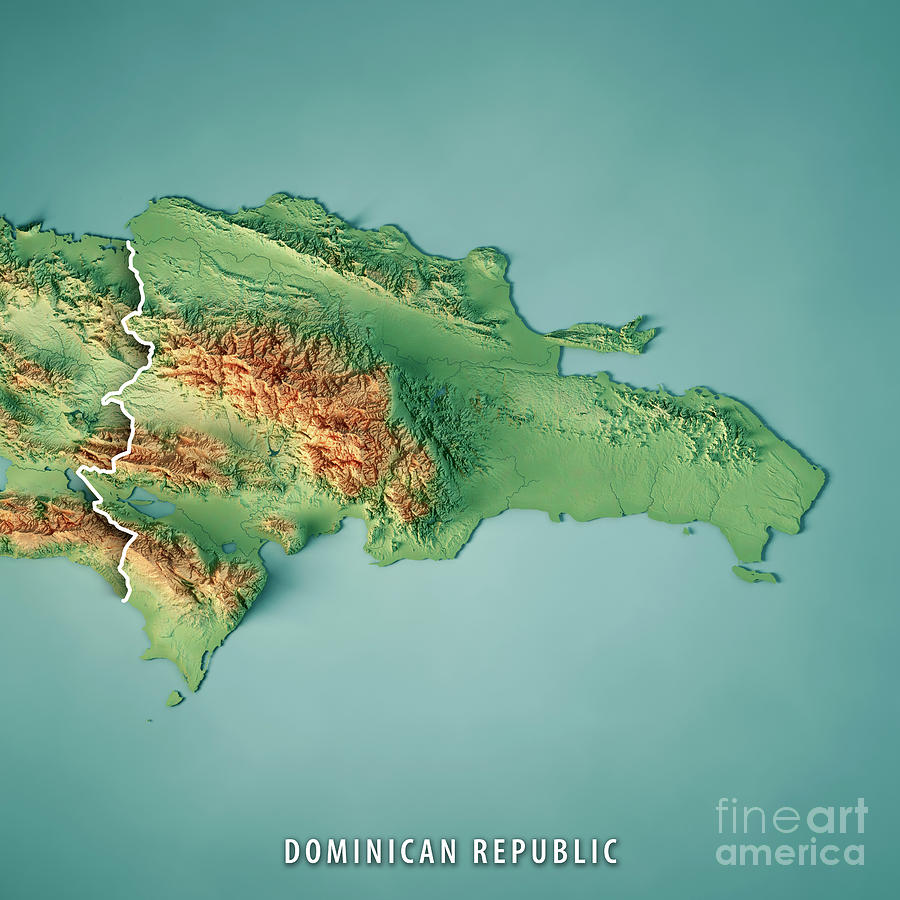 Map Digital Art - Dominican Republic 3D Render Topographic Map Border by Frank Ramspott