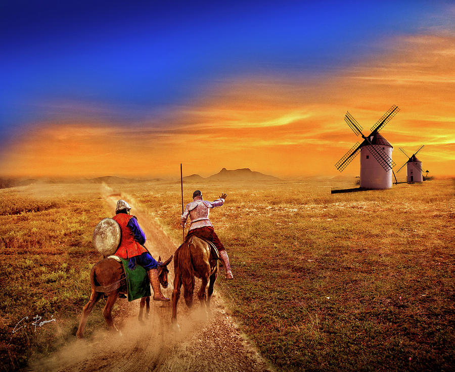 Don Quixote and the Windmills Digital Art by Charlie Roman