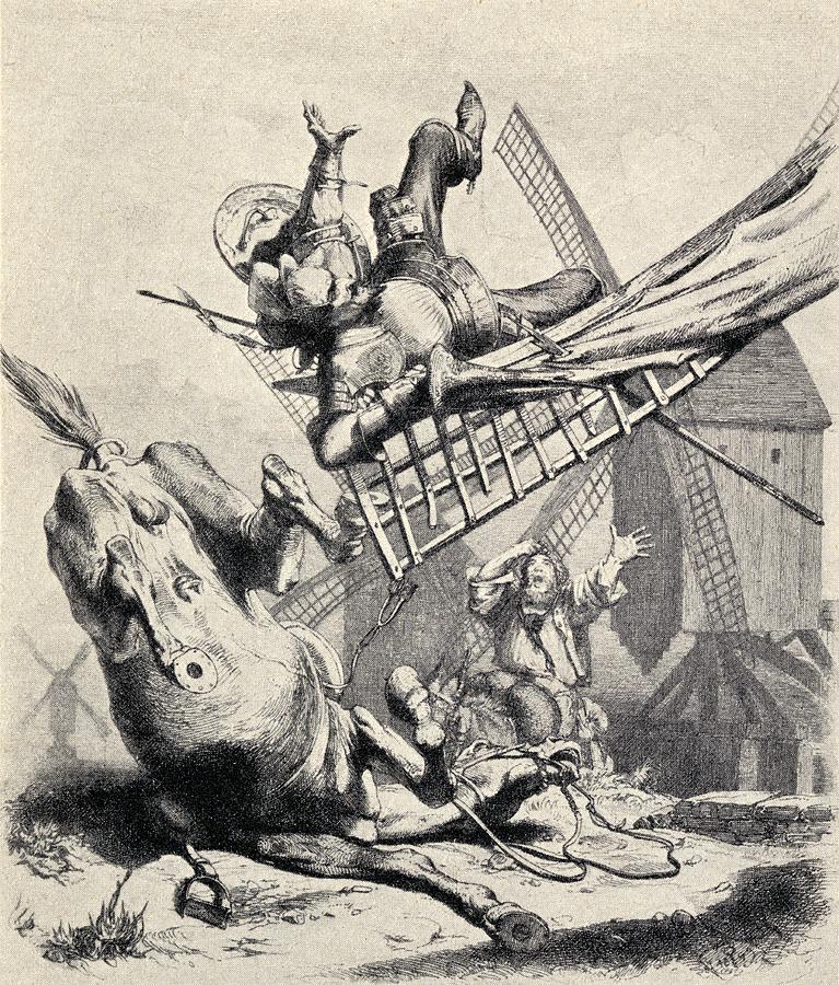 Don Quixote Attacking The Windmills Drawing by Vintage Design Pics