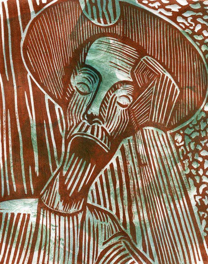 Don Quixote in Green and Brown Drawing by Sheryl Karas
