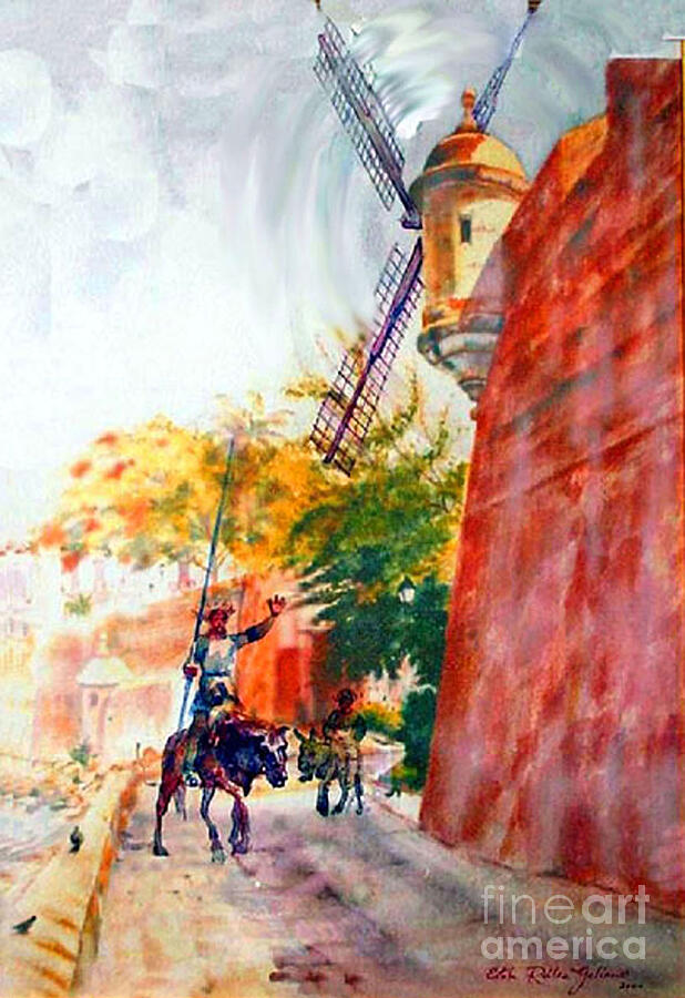 Don Quixote in San Juan Painting by Estela Robles