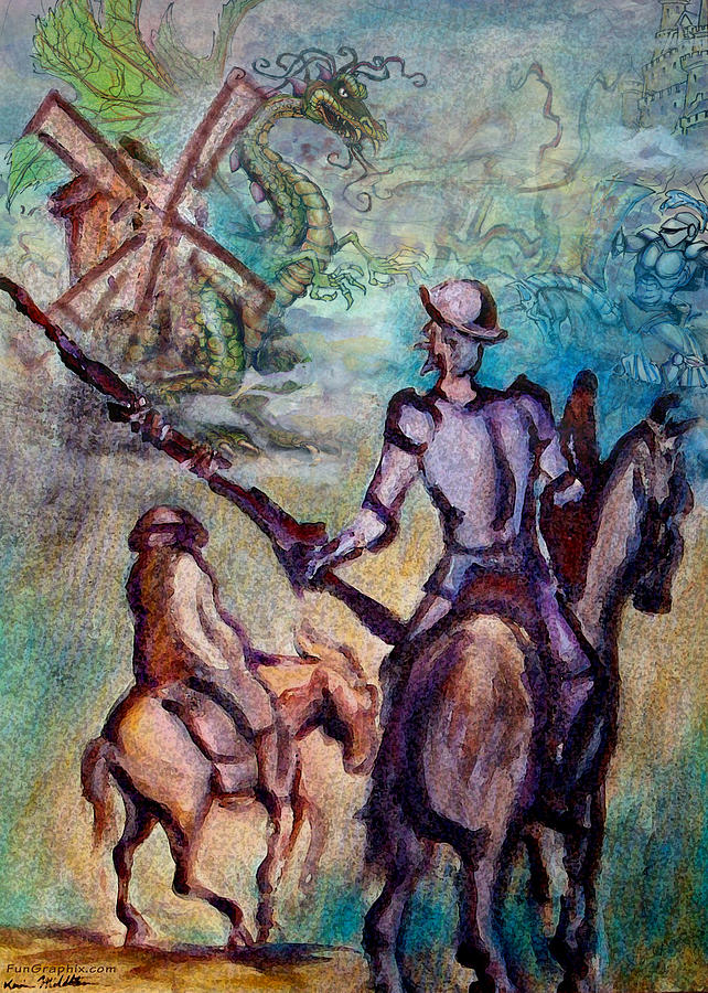 Don Quixote with Dragon Painting by Kevin Middleton