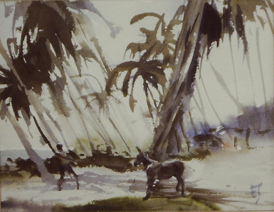 Donkey Painting - Donkey and Boy Sketch by Charles Hawes