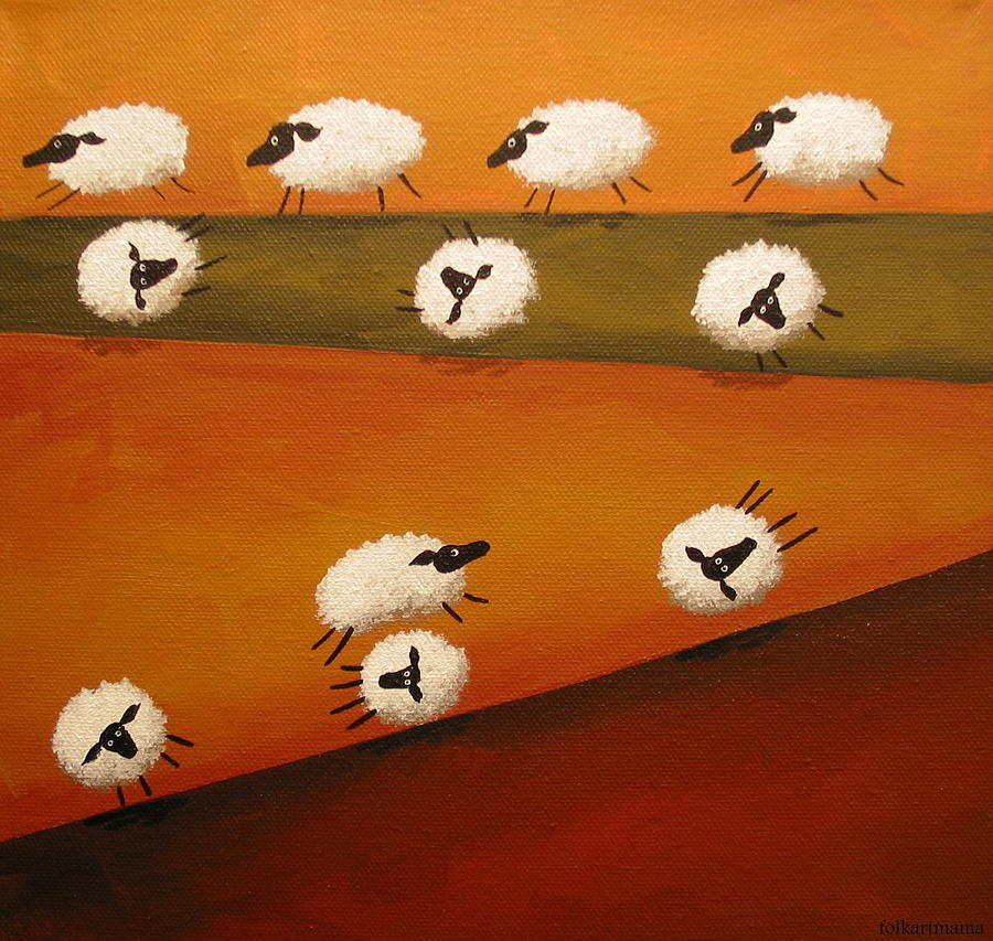 Donkey Kong Sheep - folk art Painting by Debbie Criswell