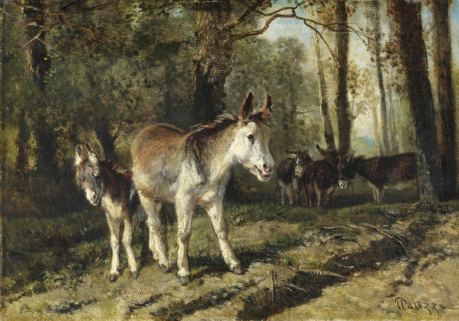 Donkeys Painting by Giuseppe Palizzi