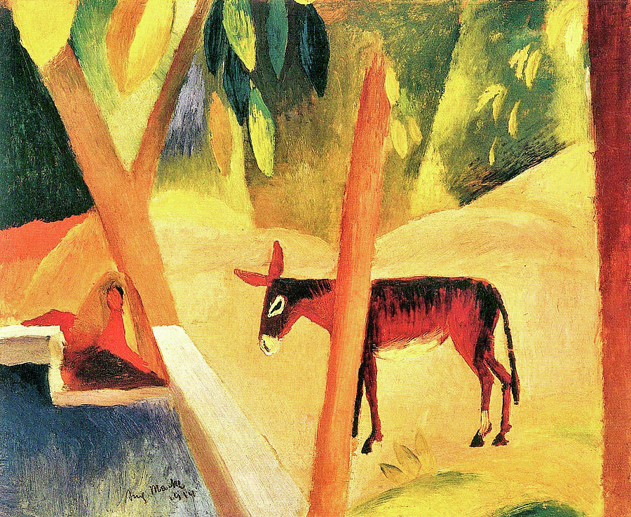 Tree Painting - Donkeys in the palms by August Macke by August Macke
