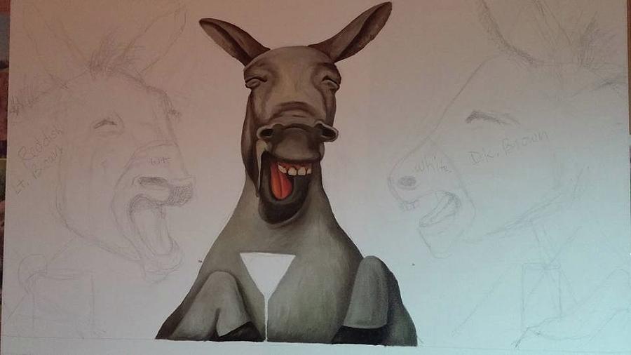 Donkeys Laughing work in progress Painting by Leah Saulnier The Painting Maniac