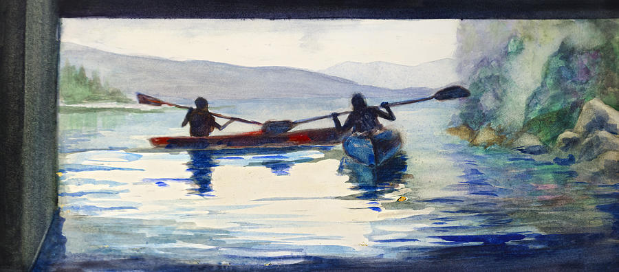 Donner Lake Kayaks Painting by Rick Mosher