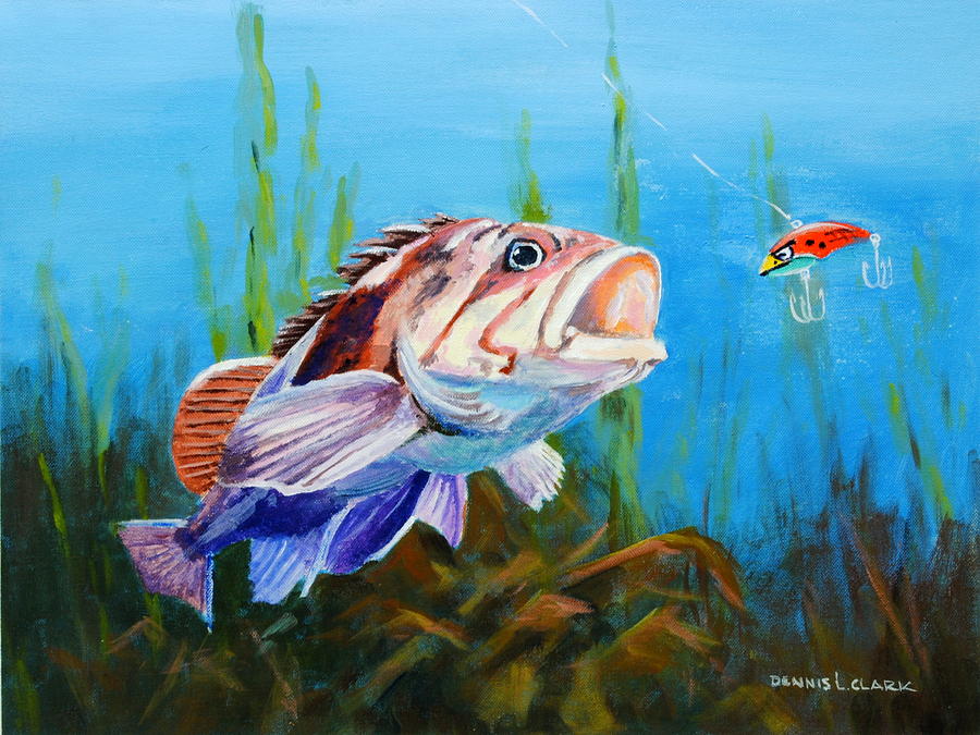 Bass Painting - Dont get Hooked by Dennis Clark Bass Painting - Dont get Hooked by Dennis Clark