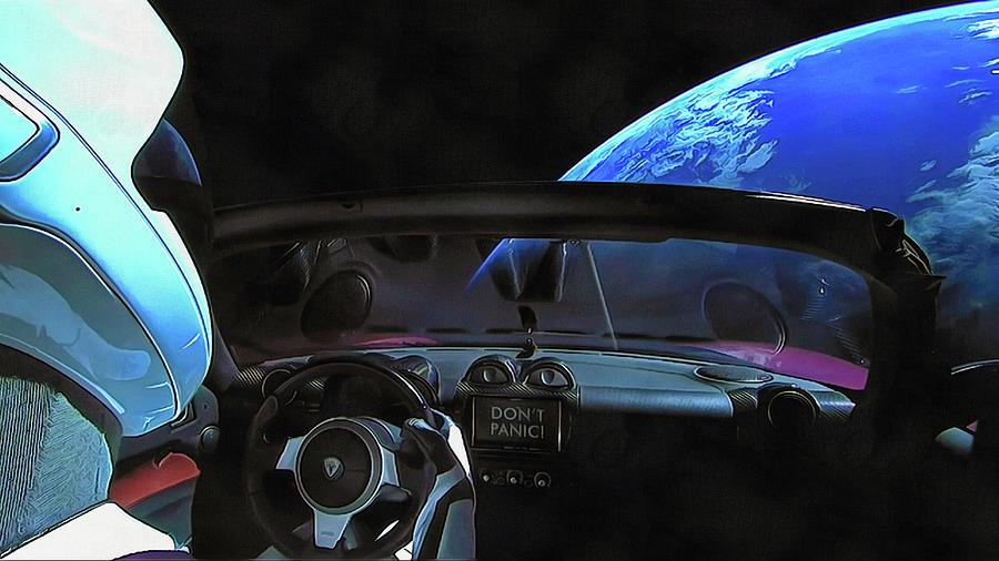 Space Photograph - Dont panic - Tesla in Space by SpaceX