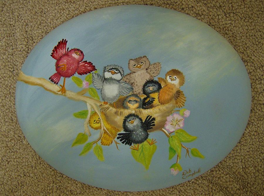 Dont Worry Be Happy Birds Painting by Debra Campbell