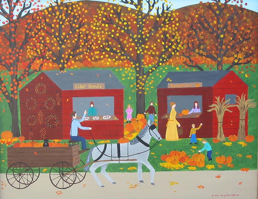 Fall Painting - Donuts And Pumpkins by Susan C Houghton