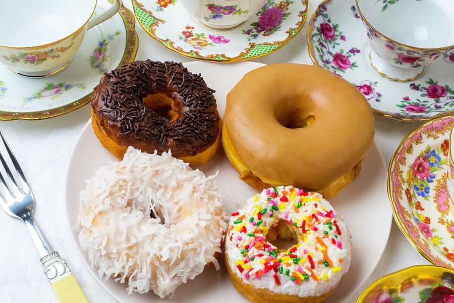 Donut Photograph - Donuts And Tea Cups by Garry Gay