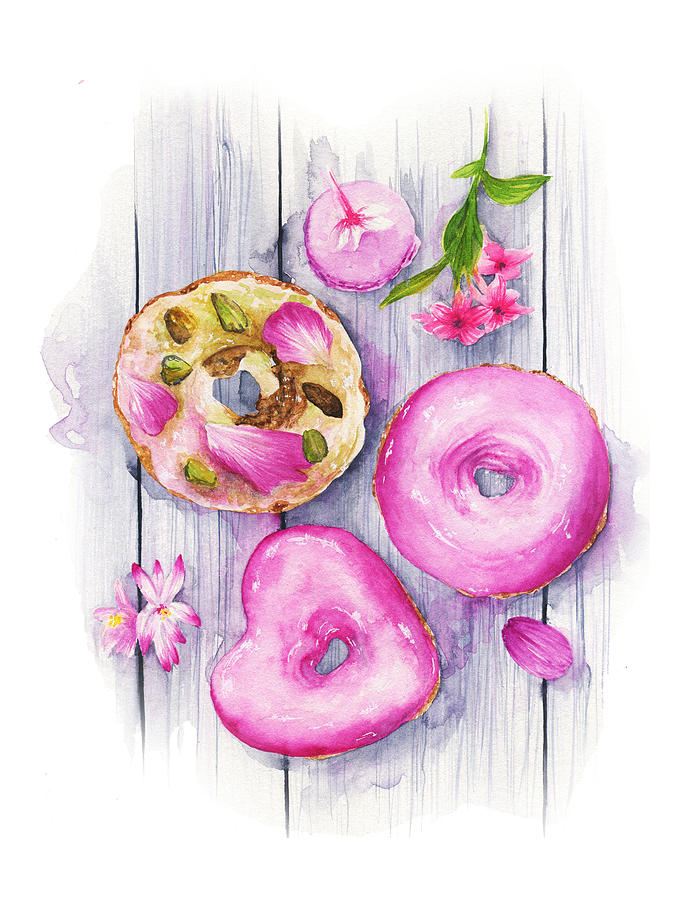 Donut Painting - Donuts, Watercolor illustration  by Koma Art