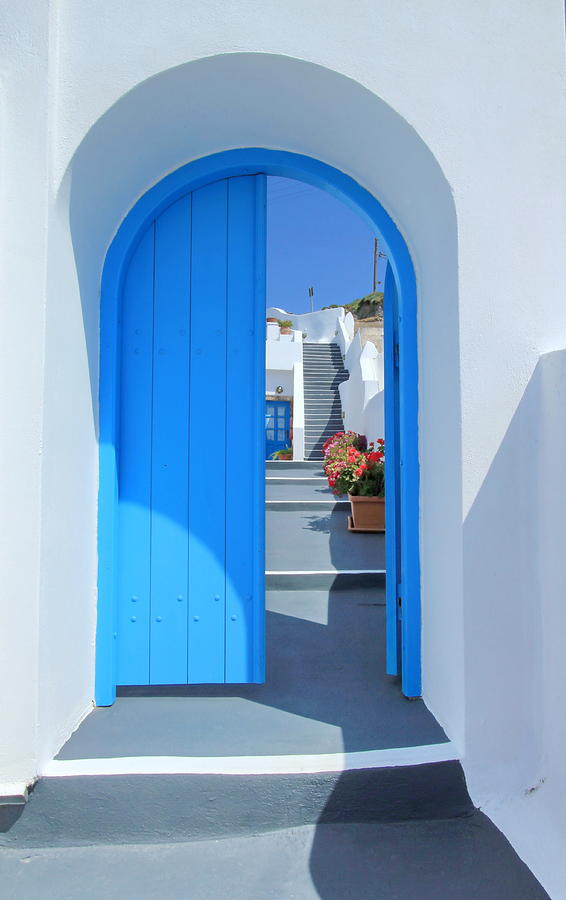 Door and stairs, Santorini, Greece Photograph by Elenarts - Elena Duvernay photo