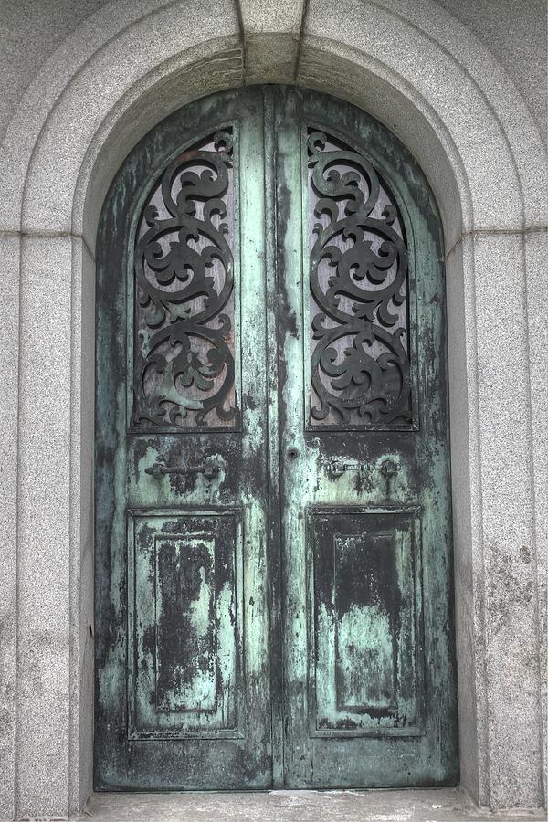 Door, doors, portals, portal,bellefontaine, verdigris, metal door, copper door Photograph by Jane Linders