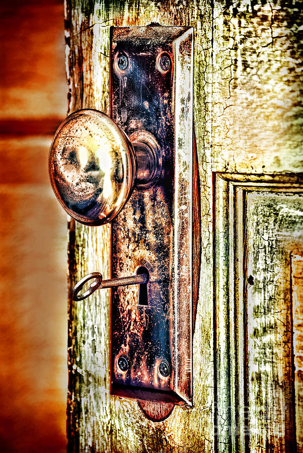 Vintage Photograph - Door Knob With Key by HD Connelly