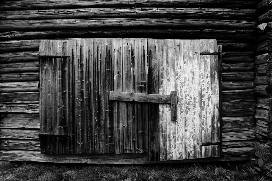 Door to a log stable - monochrome Photograph by Ulrich Kunst And Bettina Scheidulin