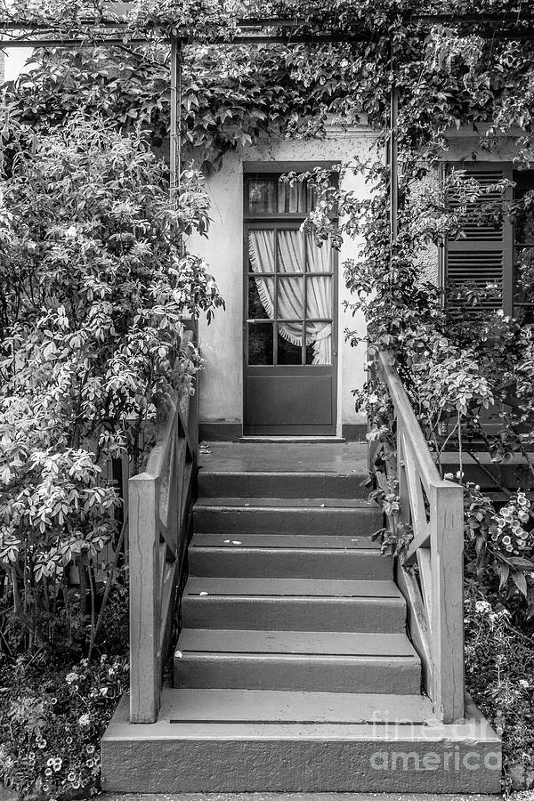 Door To Claude Monets Home, Giverny, Blk Wht 2 Photograph by Liesl Walsh