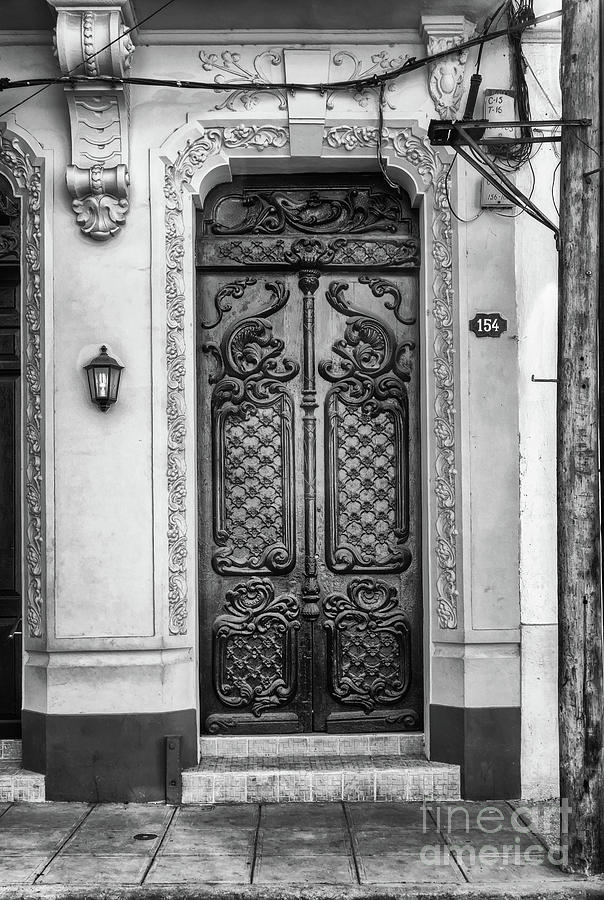 Doors Of Cuba Yellow Door Bw Photograph