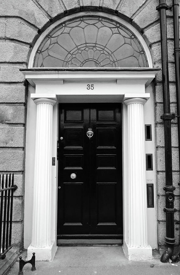 Doors of Dublin Georgian Style Black with Roman Columns Ireland Black and White Photograph by Shawn OBrien