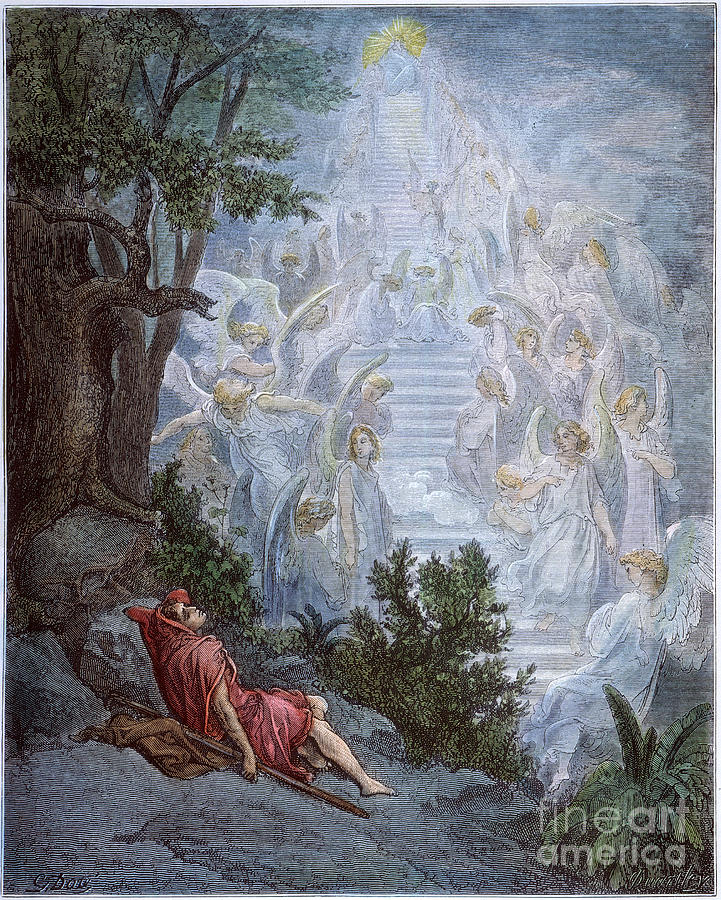 Jacobs Dream Drawing by Gustave Dore