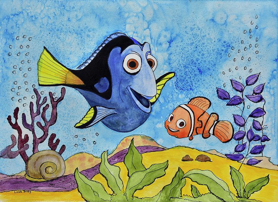 Finding Nemo Painting - Dori and Nemo by Linda Brody