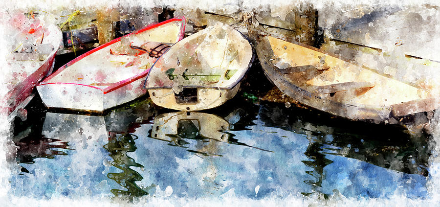 Dories at Lubec Pier WC Digital Art by Peter J Sucy