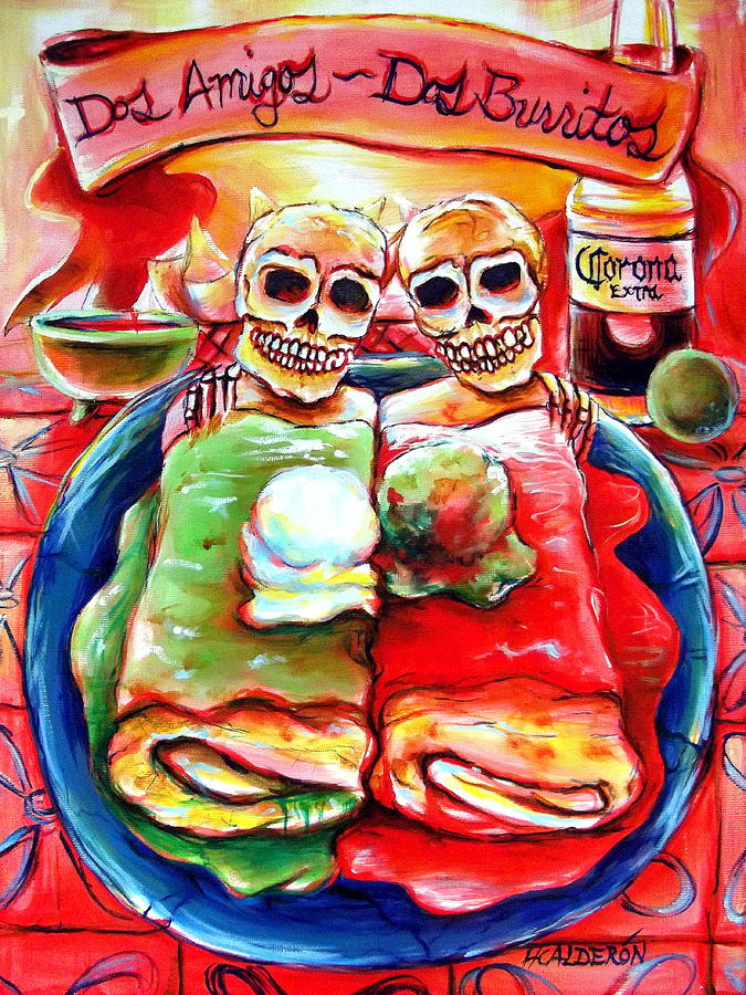 Skeleton Painting - Dos Amigos Dos Burritos by Heather Calderon
