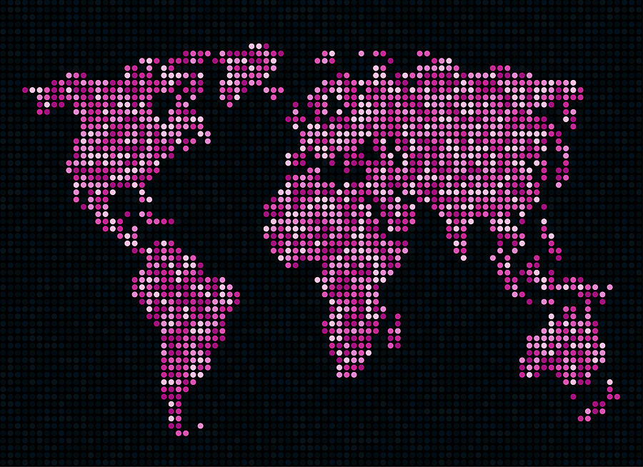Map Digital Art - Dot Map of the World - pink by Michael Tompsett Map Digital Art - Dot Map of the World - pink by Michael Tompsett