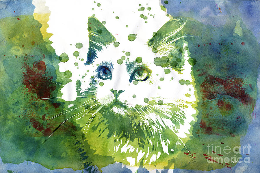 Abstract Digital Art - Dotted Cat by Jutta Maria Pusl