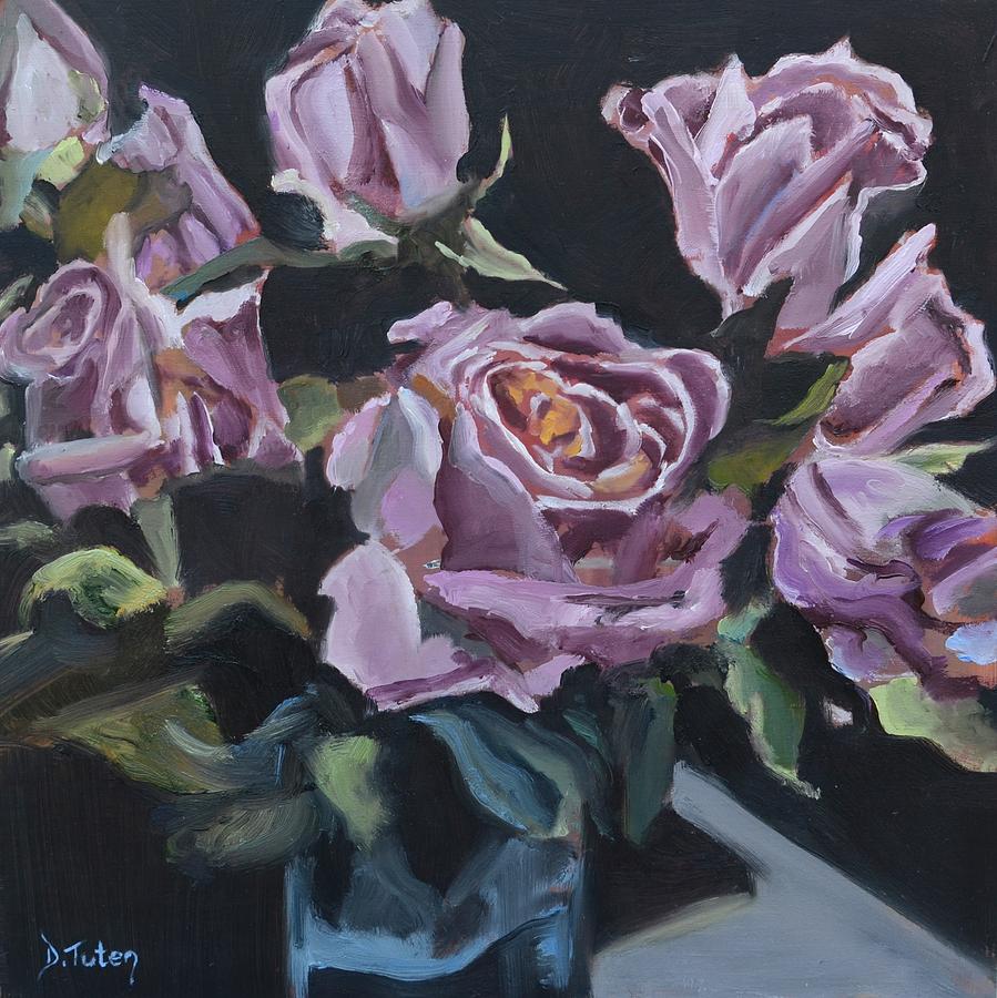Dotties Purple Rose Bouquet Painting by Donna Tuten
