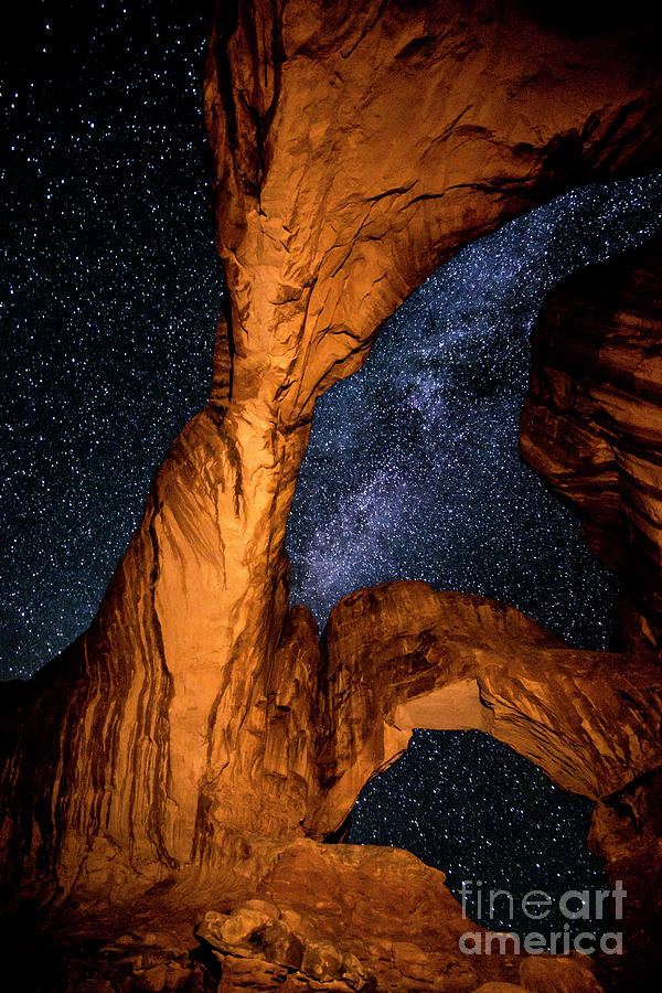 Double Arch and the Milky Way - Utah Photograph by Gary Whitton