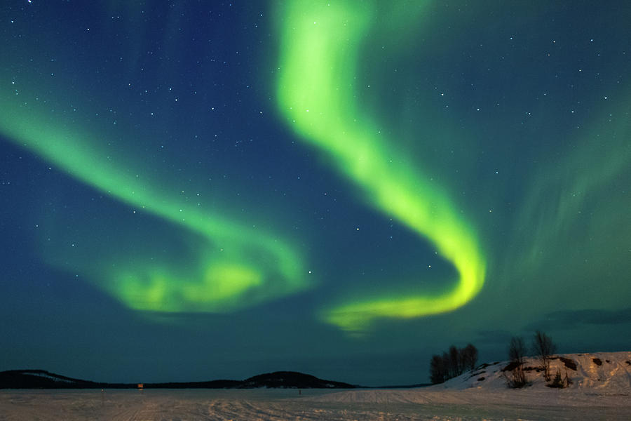 Double Aurora Above Frozen Lake Inari Finland Photograph by Adam Rainoff