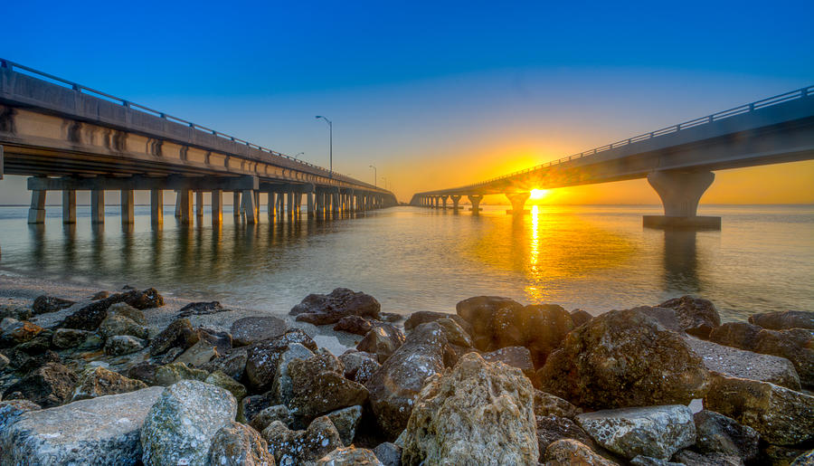 Tampa Photograph - Double Bridge Sunrise - Tampa, Florida by Lance Raab Photography
