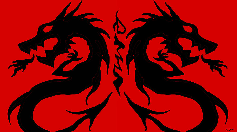 Abstract Digital Art - Double Dragons by Abstract Angel Artist Stephen K