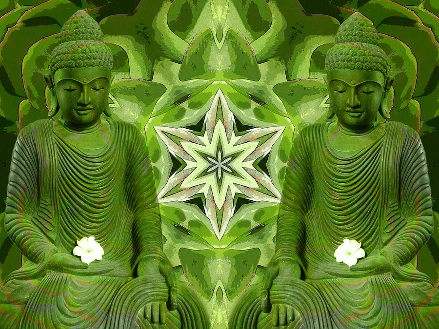 Double Green Buddhas Digital Art by Diane Lynn Hix