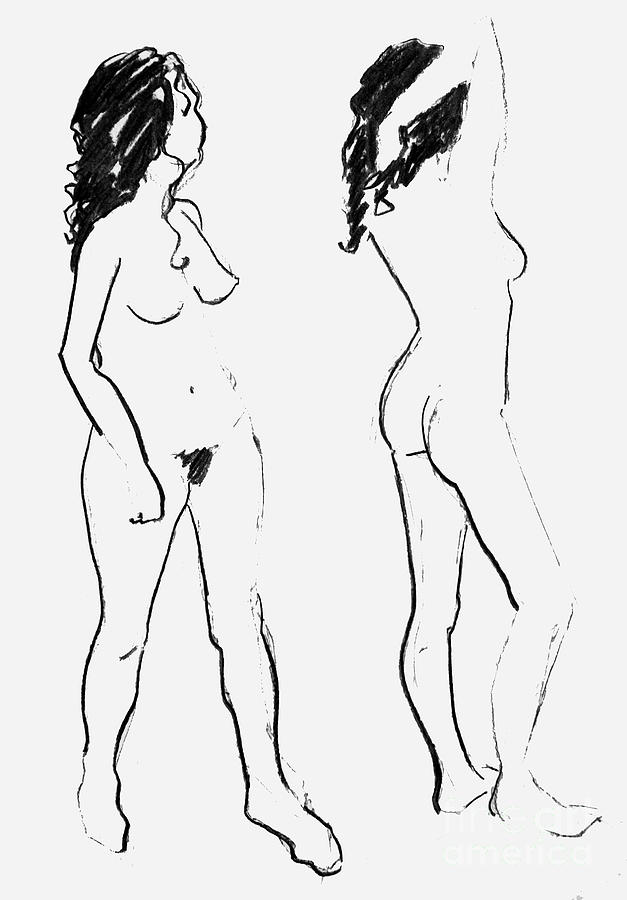 Double nude Drawing by Joanne Claxton