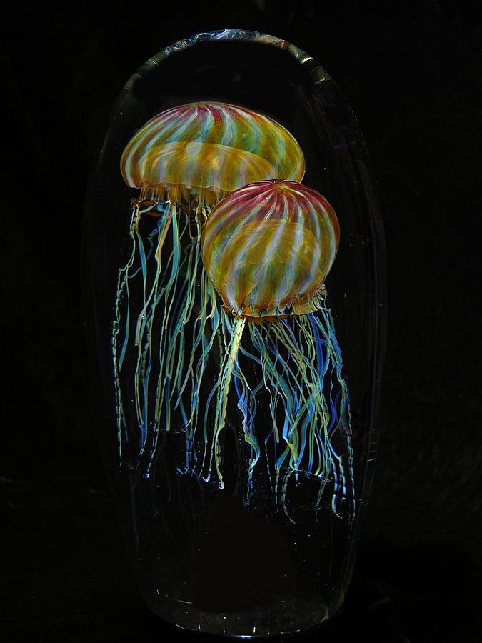 Double Passion Jellyfish Glass Art by R Satava