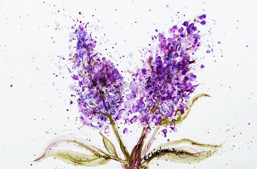 Double Purple Lilac Blossoms Watercolor Painting