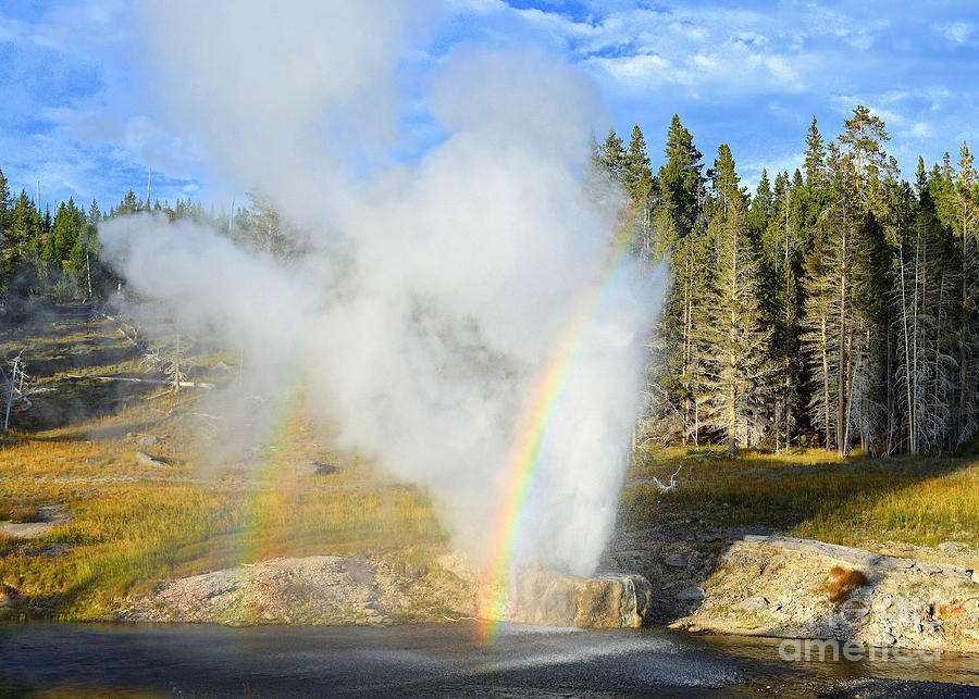 Double Rainbow at Riverside Geyser Photograph by Catherine Sherman