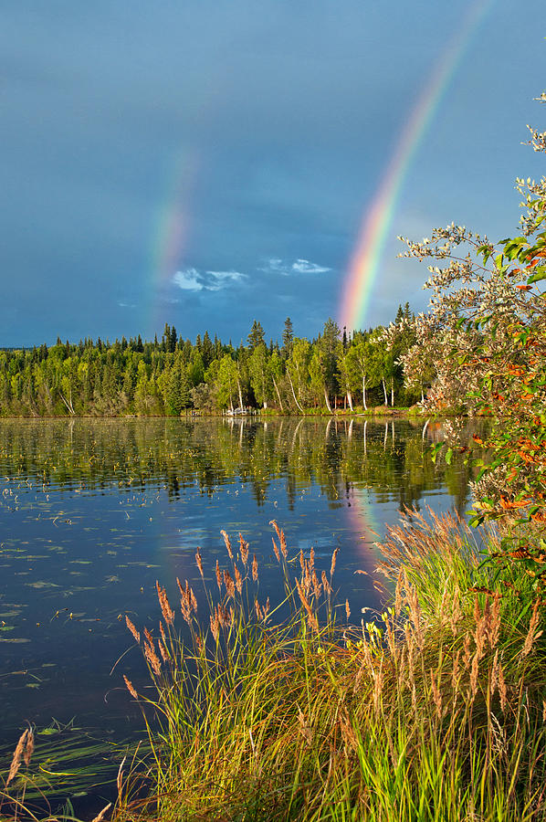 Double Rainbow - Birch Lake Photograph by Cathy Mahnke
