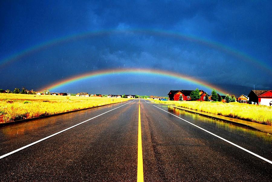 Rainbow Photograph - Double Rainbow over a Road by Matt Quest