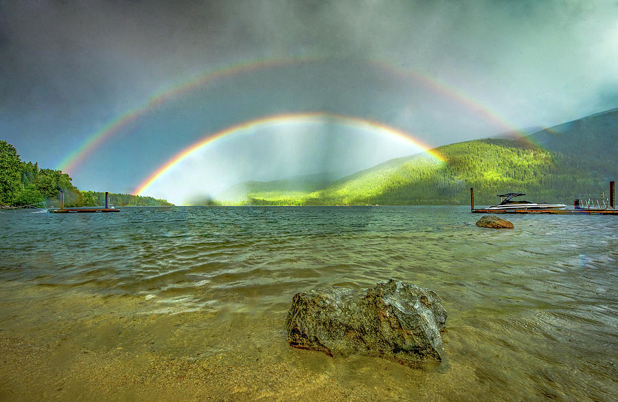 Double Rainbow Over Kootenay Lake Photograph