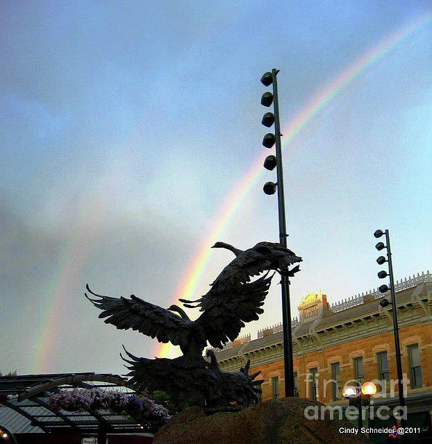 Double Rainbow Over Old Town Square Photograph by Cindy Schneider