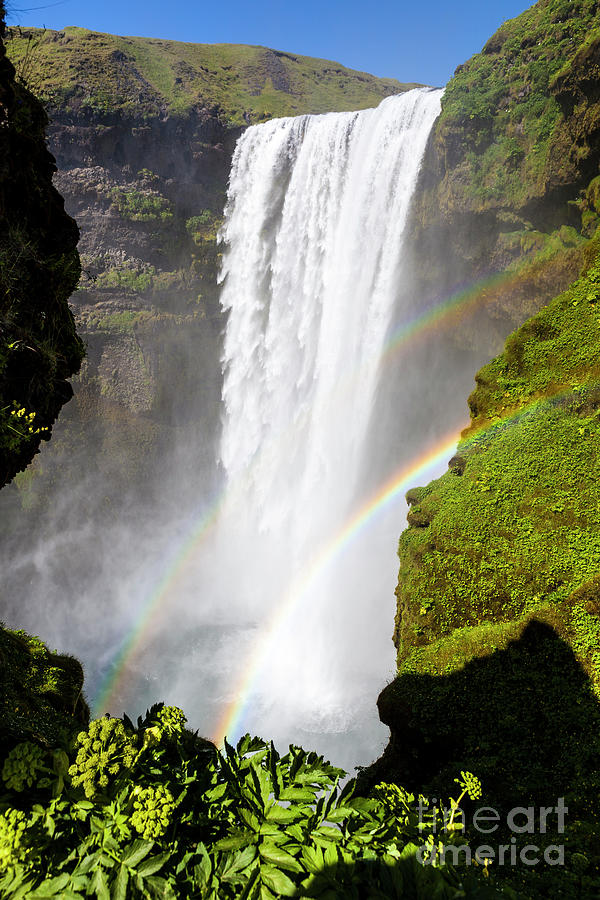 Nature Photograph - Double rainbow waterfall by Agusta Gudrun  Olafsdottir