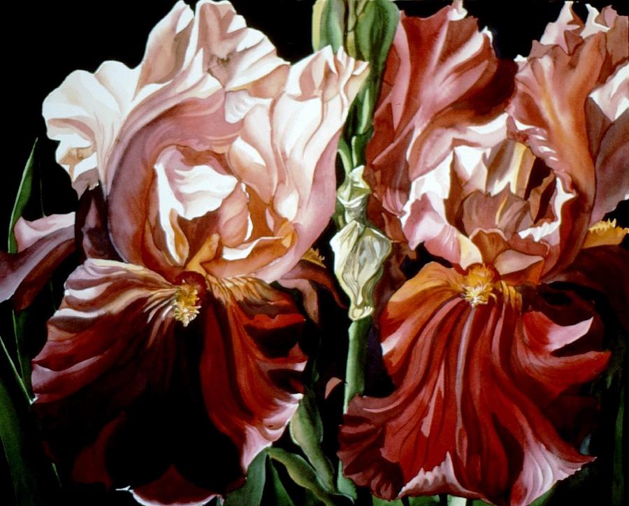 Double Red Irises Painting by Alfred Ng
