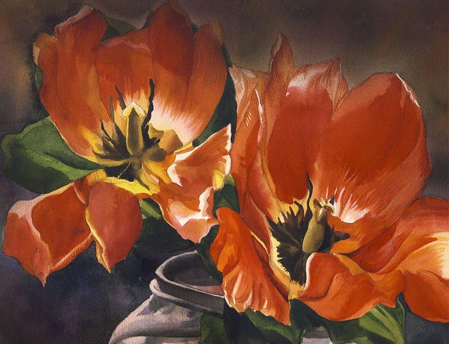 Double Red Tulips Painting by Alfred Ng