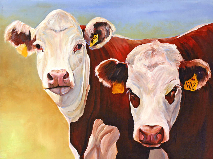 Landscape Painting - Double Trouble Hereford Cows by Toni Grote